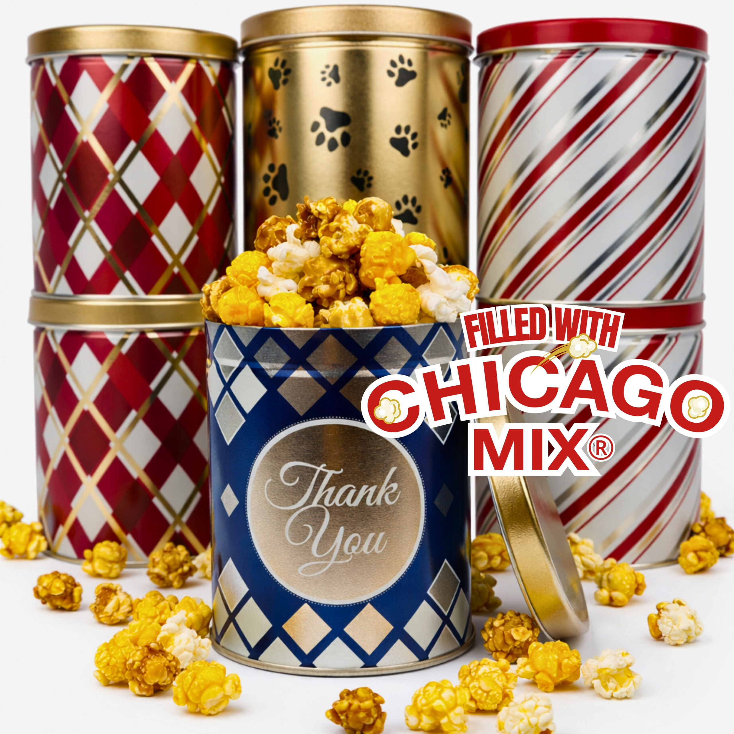 qt tins filled with chicago mix